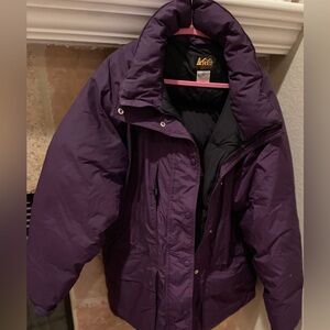 REI Co op Goose Down long Puffer jacket with snap hood outdoorsy campcore 16